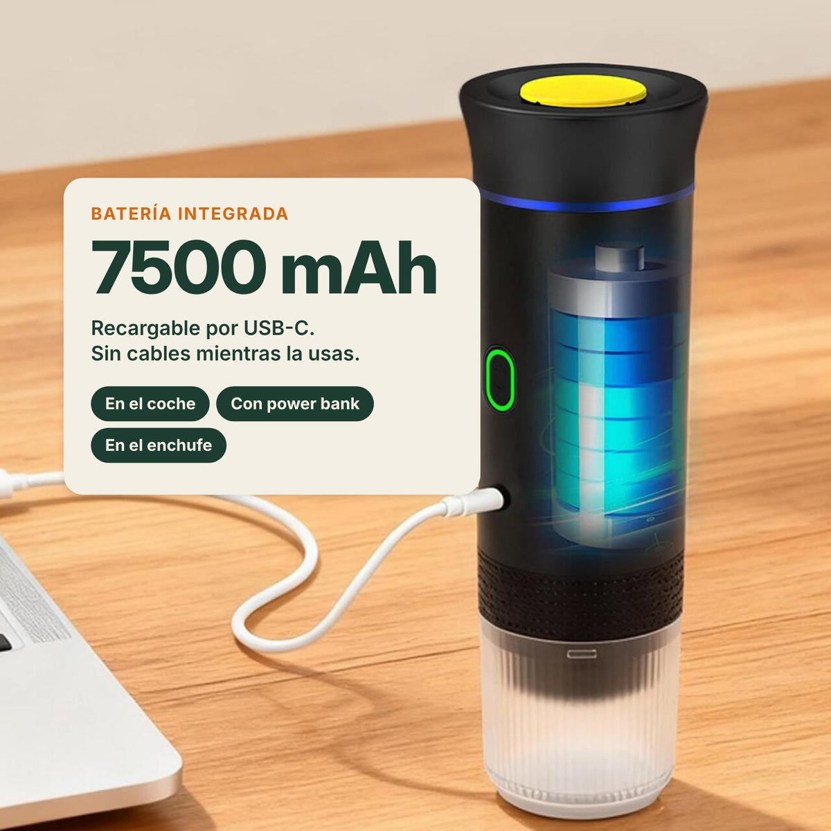 Batería integrada de 7500 mAh recargable por USB-C